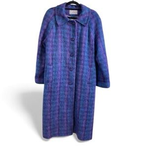 Vintage Mohair + Wool Plaid Coat Fashion Gallery Size 12 (L) RARE 1980s GEM